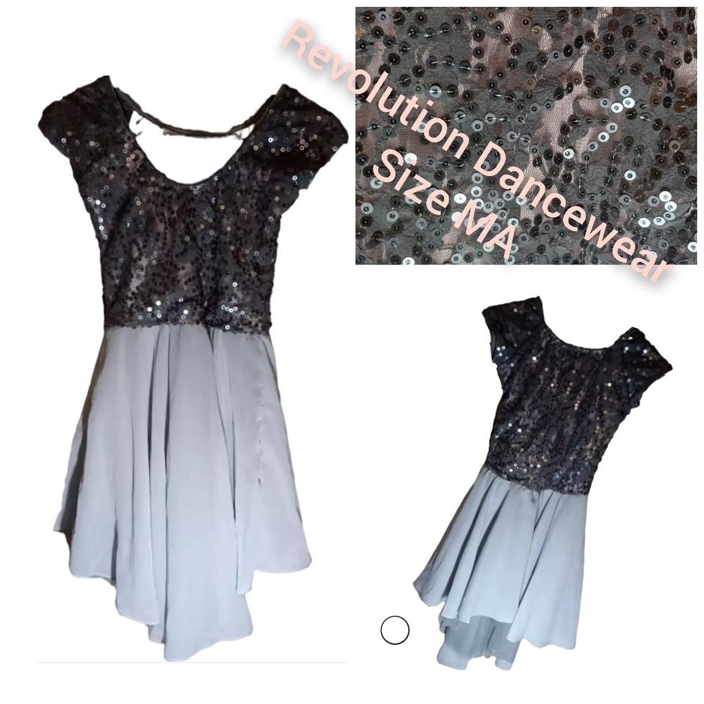 Revolution Dancewear grey sequin lace and light blue dress with built-in onesie